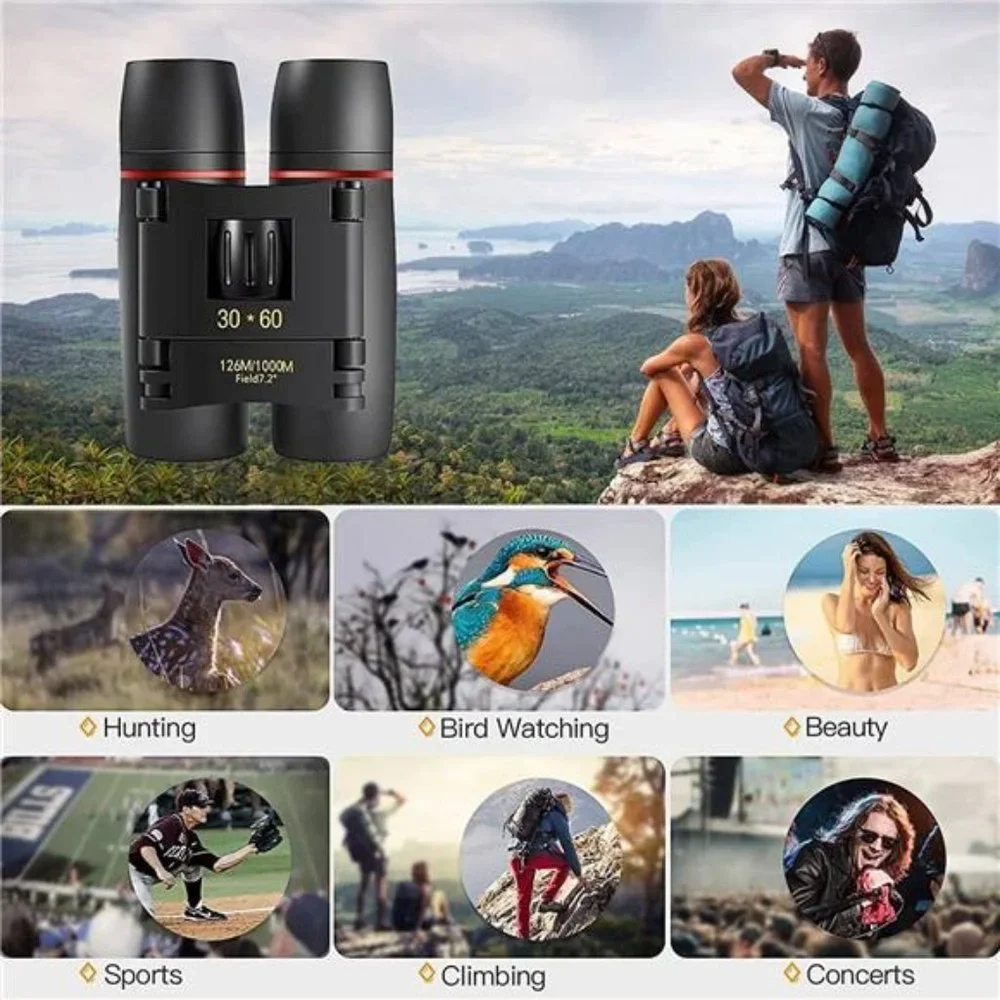 30x60 Binoculars Compact Light Binoculars, w/ Clear Low-Light Vision